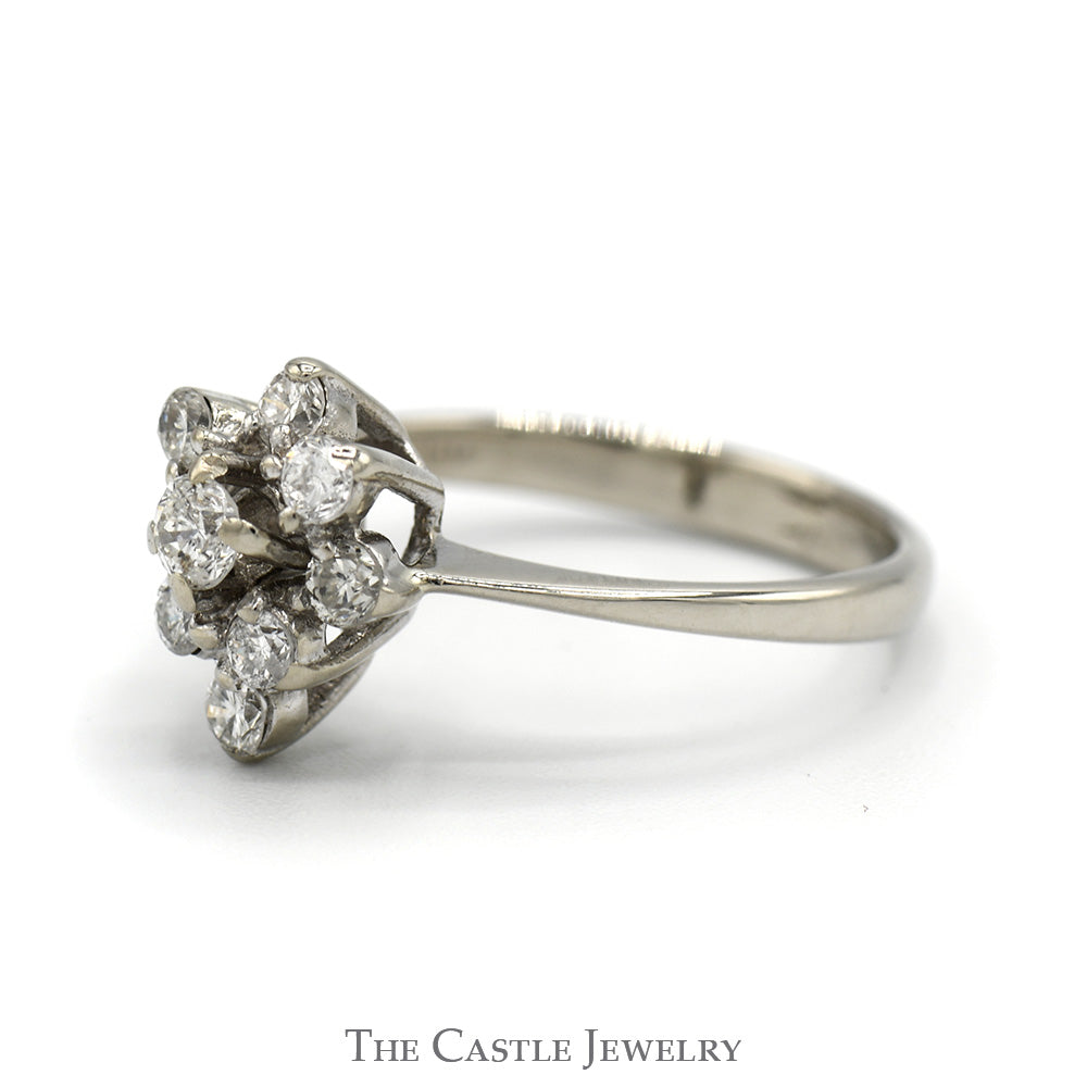 Pear Shaped Round Diamond Cluster Ring in 14k White Gold