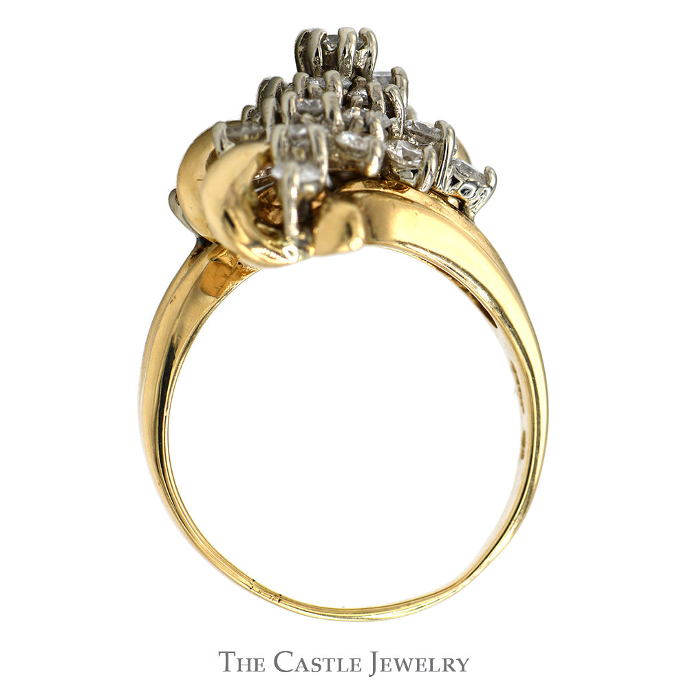 Freeform 2.5cttw Diamond Cluster Ring in 14k Yellow Gold Bypass Mounting