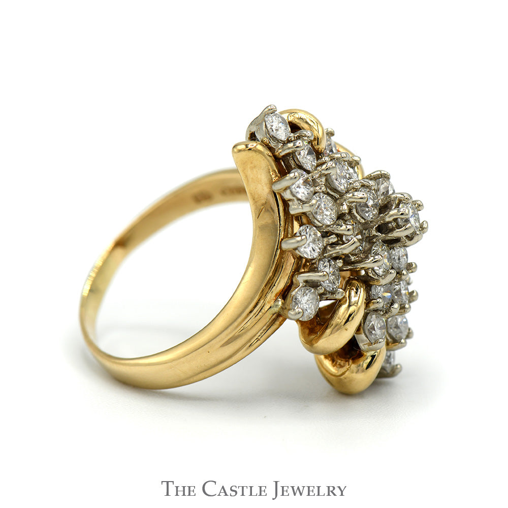 Freeform 2.5cttw Diamond Cluster Ring in 14k Yellow Gold Bypass Mounting