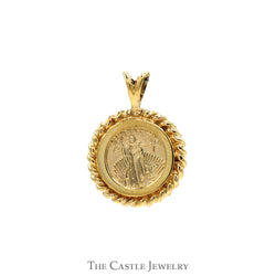 Liberty Replica Coin Pendant with Rope Bezel in 10k Yellow Gold