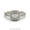 1cttw Round & Baguette Diamond Cluster Ring with Diamond Halo and Accented Split Shank Sides in 14k White Gold - Thumbnail 1