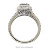 1cttw Round & Baguette Diamond Cluster Ring with Diamond Halo and Accented Split Shank Sides in 14k White Gold - Thumbnail 2