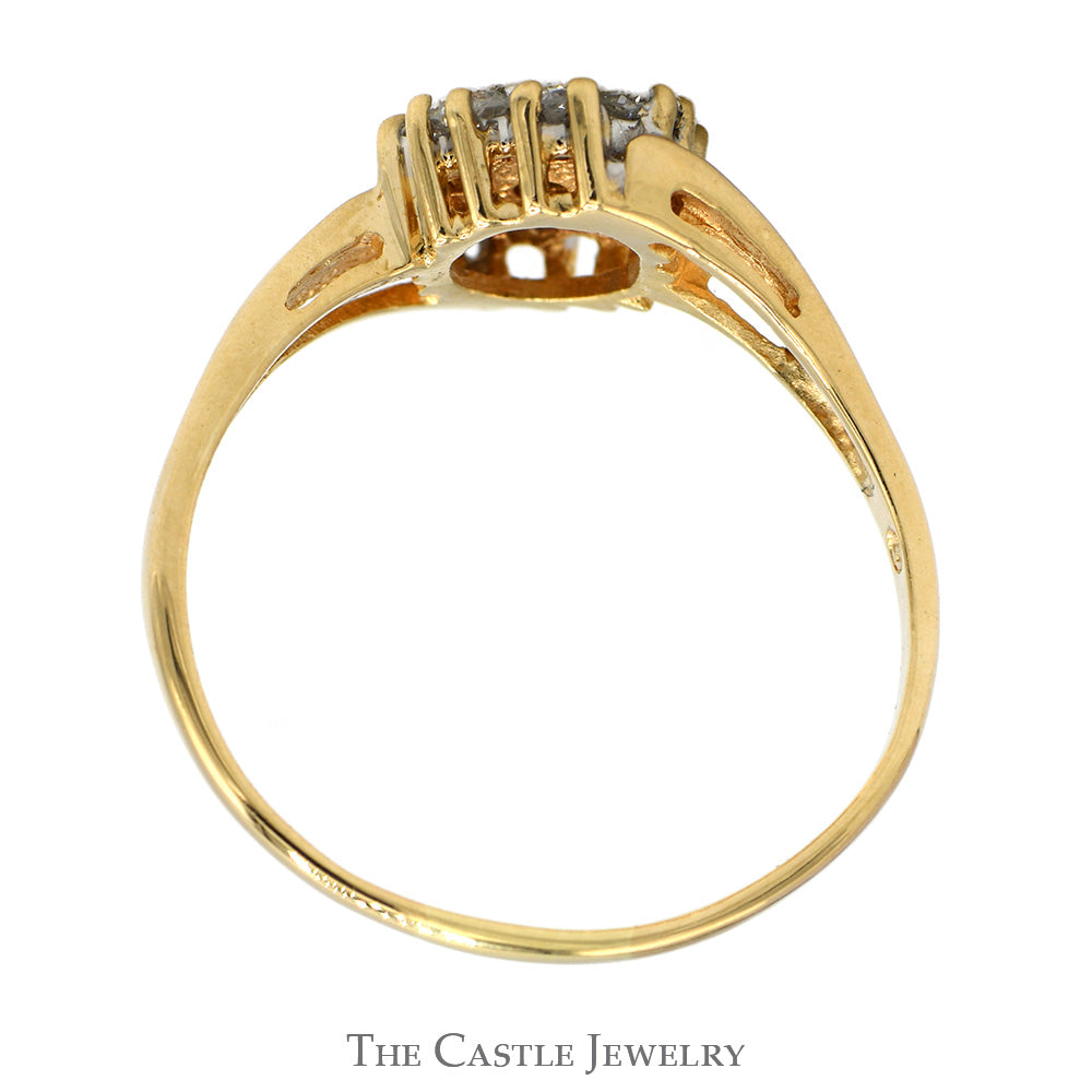 Oval Shaped 1/2cttw Diamond Cluster Ring in 14k Yellow Gold Bypass Mounting