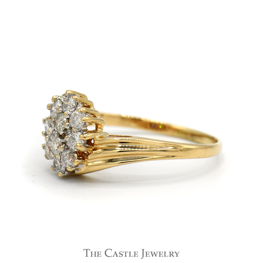 Oval Shaped 1/2cttw Diamond Cluster Ring in 14k Yellow Gold Bypass Mounting