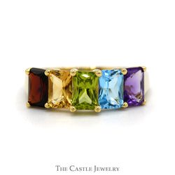 Emerald Cut Multi Gemstone Band in 14k Yellow Gold