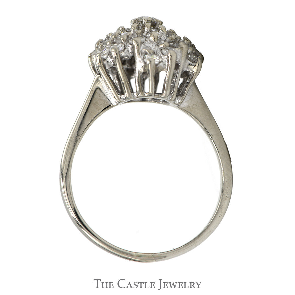 1cttw Round Diamond Starburst Cluster Ring in 14k White Gold