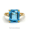Emerald Cut Blue Topaz Ring with Round Diamond Accented Sides in 14k Yellow Gold - Thumbnail 1