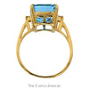 Emerald Cut Blue Topaz Ring with Round Diamond Accented Sides in 14k Yellow Gold - Thumbnail 2
