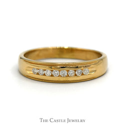 1/4cttw Round Channel Set Diamond Wedding Band with Milgrain Edges in 14k Yellow Gold