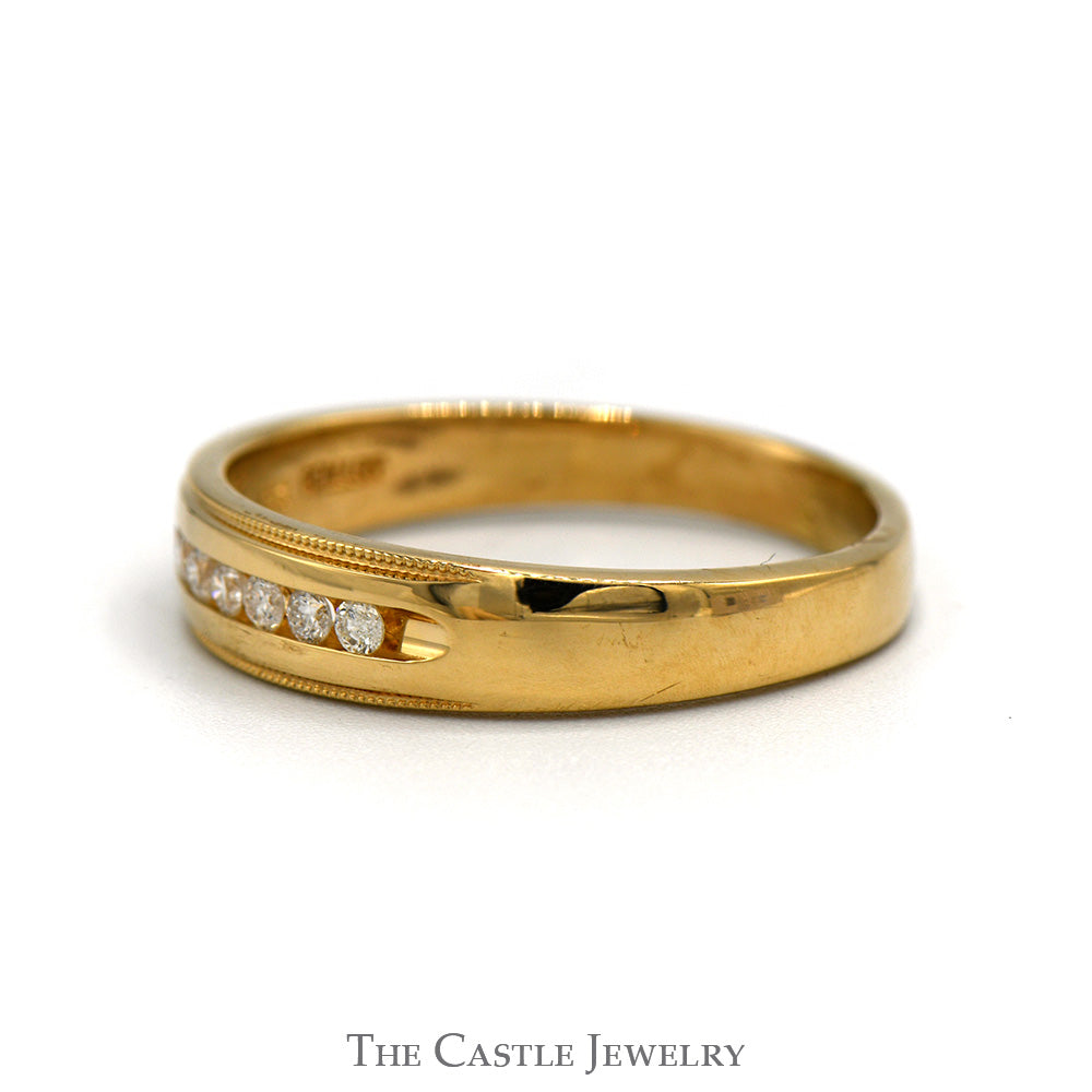 1/4cttw Round Channel Set Diamond Wedding Band with Milgrain Edges in 14k Yellow Gold