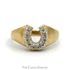 Round Diamond Accented Horseshoe Ring in 10k Yellow Gold - Thumbnail 1