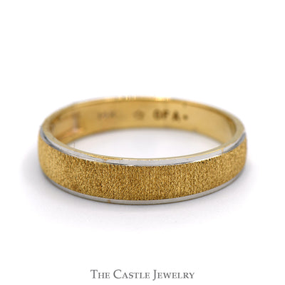 Two Tone Brushed Textured Tapered Band in 14k Yellow & White Gold - Size 10.5
