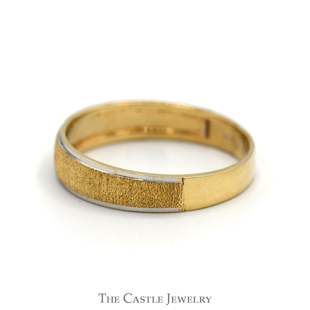 Two Tone Brushed Textured Tapered Band in 14k Yellow & White Gold - Size 10.5