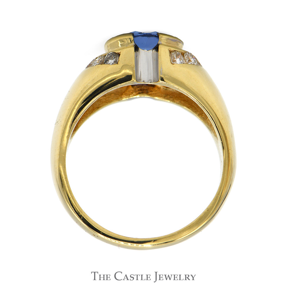 Round Bezel Set Tanzanite Ring with Channel Set Diamond Sides in 14k Yellow Gold