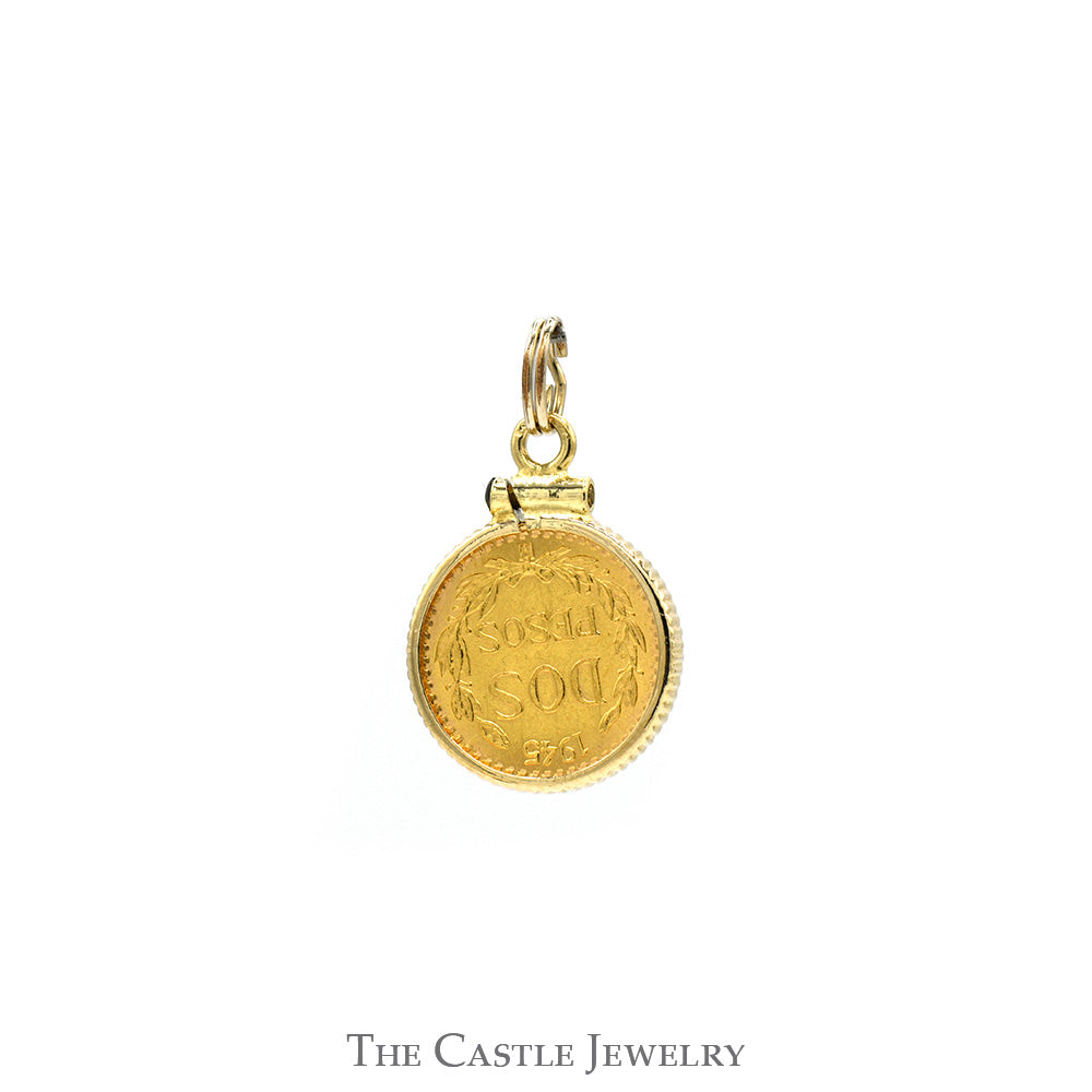 1945 Dos Pesos Mexican Coin Pendant in 14k Yellow Gold