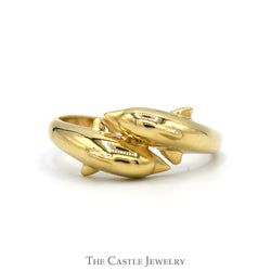 Double Dolphin Designed Bypass Ring in 14k Yellow Gold