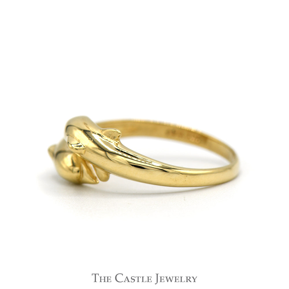 Double Dolphin Designed Bypass Ring in 14k Yellow Gold