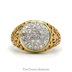 1/2cttw Kentucky Diamond Cluster Ring with Open Filigree Sides in 14k Yellow Gold