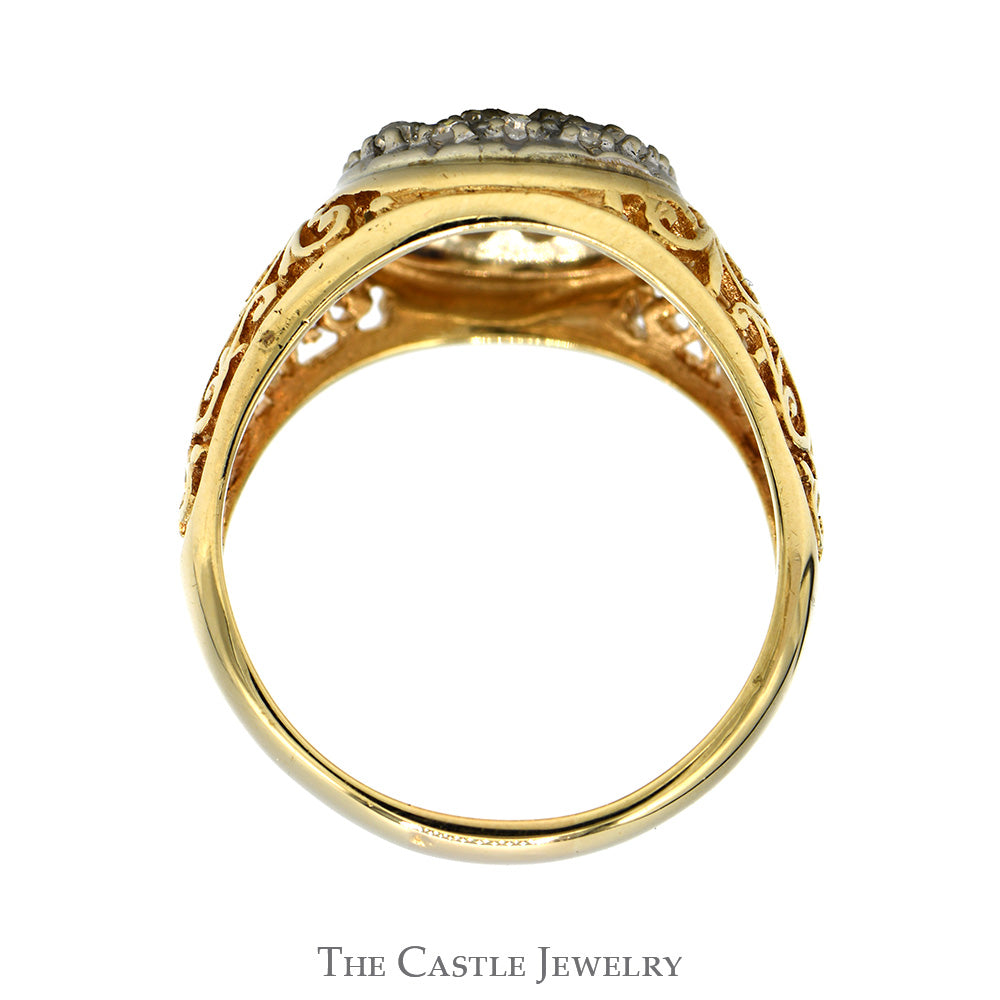 1/2cttw Kentucky Diamond Cluster Ring with Open Filigree Sides in 14k Yellow Gold