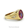Square & Compass Masonic Ring with Synthetic Ruby in 10k Yellow Gold - Thumbnail 3