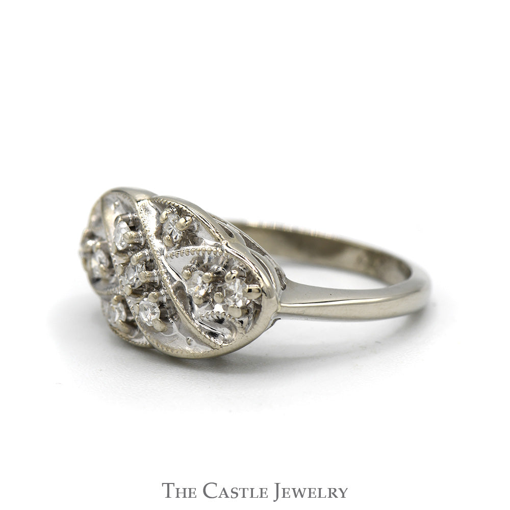 Side Set Oval Shaped Diamond Cluster Ring in 14k White Gold