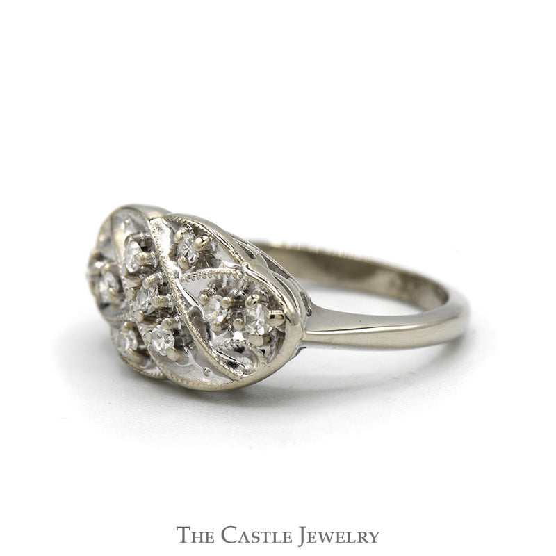Side Set Oval Shaped Diamond Cluster Ring in 14k White Gold