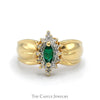 Marquise Cut Emerald Ring with Diamond Halo in 10k Yellow Gold - Thumbnail 1