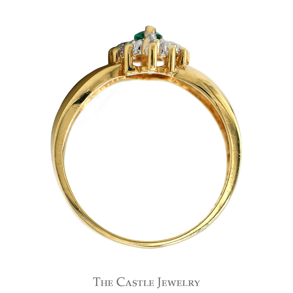 Marquise Cut Emerald Ring with Diamond Halo in 10k Yellow Gold