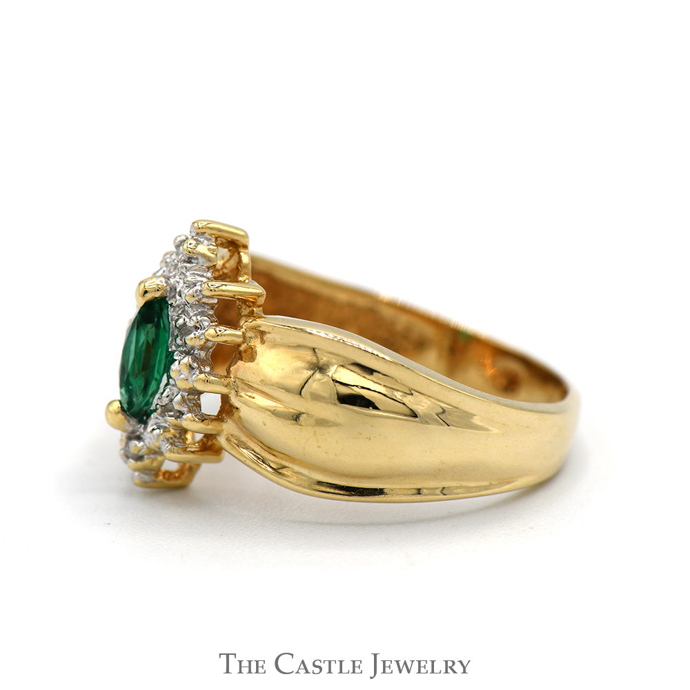 Marquise Cut Emerald Ring with Diamond Halo in 10k Yellow Gold