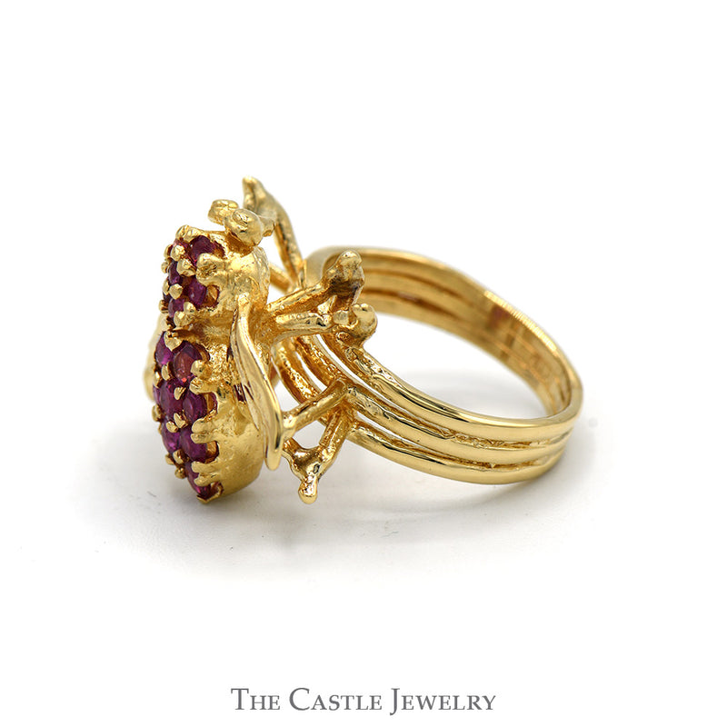 Bee Designed Ruby Cluster Ring in 14k Yellow Gold