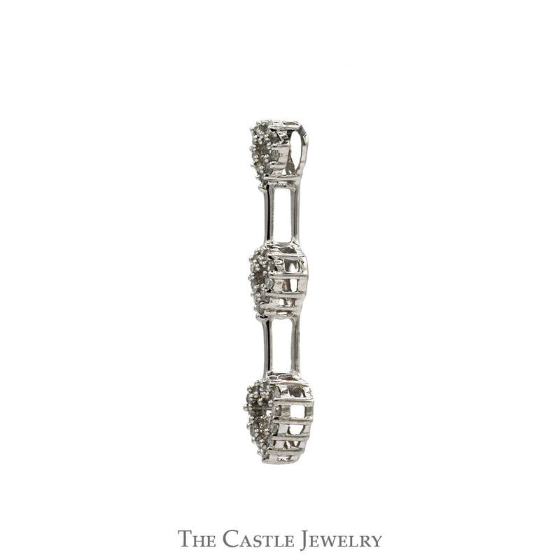 Triple Open Heart Diamond Bar Pendant in 10k White Gold