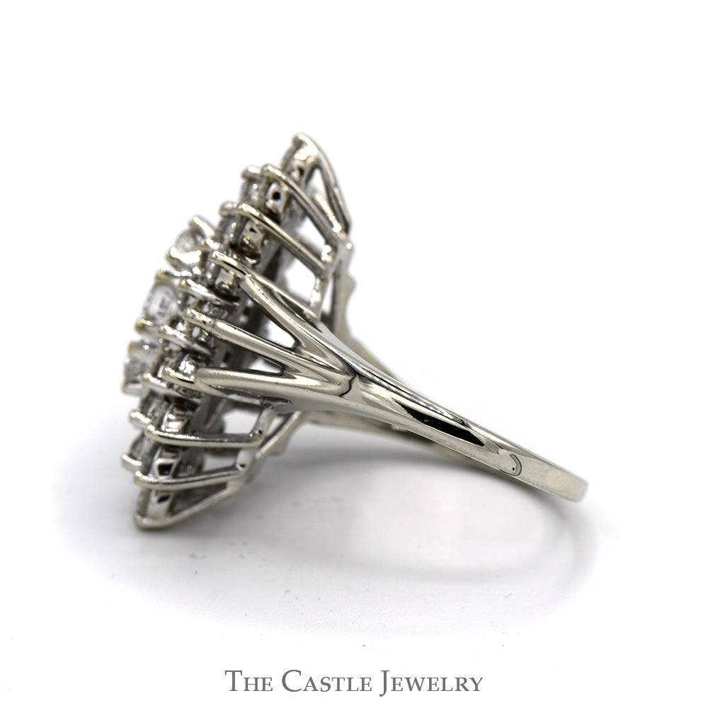 2.5cttw Marquise Shaped Diamond Cluster Ring in 14k White Gold