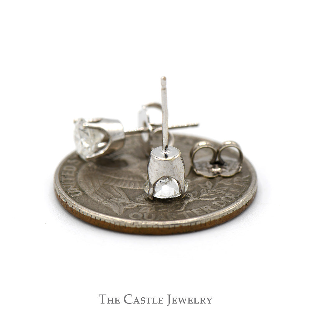 1cttw Round Diamond Stud Earrings in 14k White Gold Butterfly Push Backs