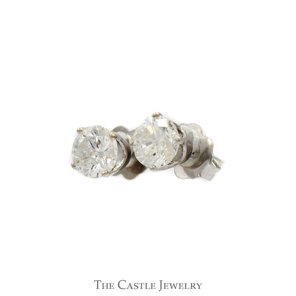 1cttw Round Diamond Stud Earrings in 14k White Gold Butterfly Push Backs