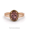 Oval Cut Pink Tourmaline Ring with Cocoa Diamond Halo in 14k Rose Gold - Thumbnail 1