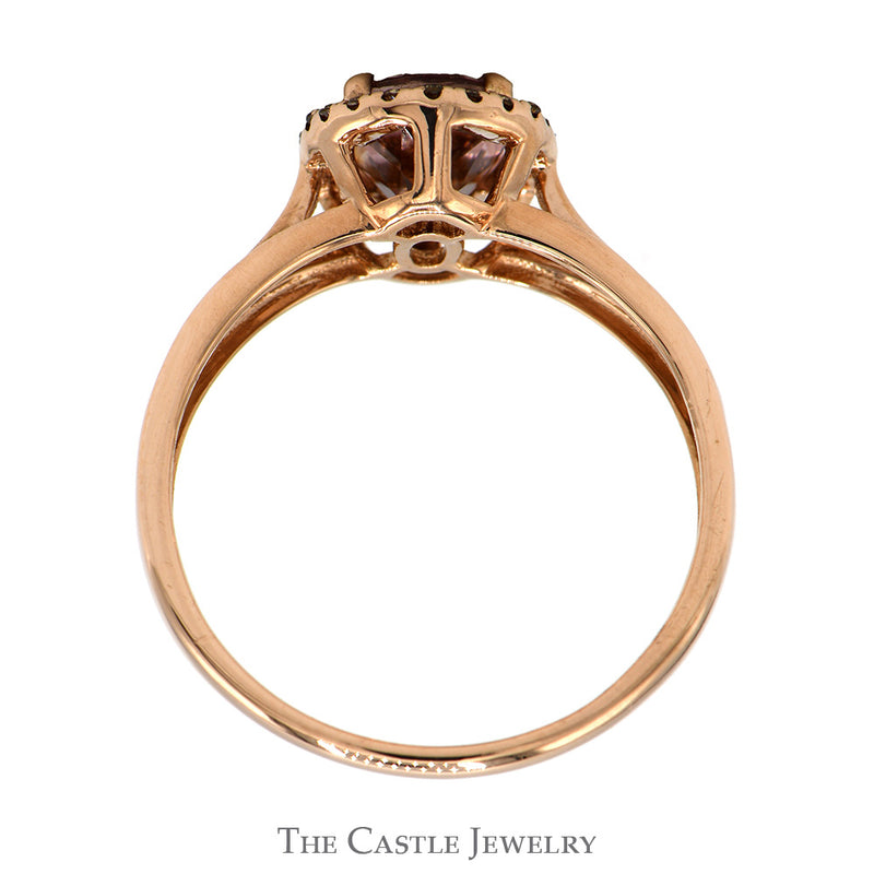 Oval Cut Pink Tourmaline Ring with Cocoa Diamond Halo in 14k Rose Gold
