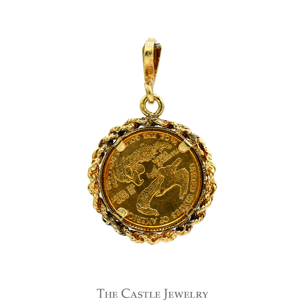 1988 Liberty Coin Pendant in 14k Yellow Gold Rope Bezel & Bail