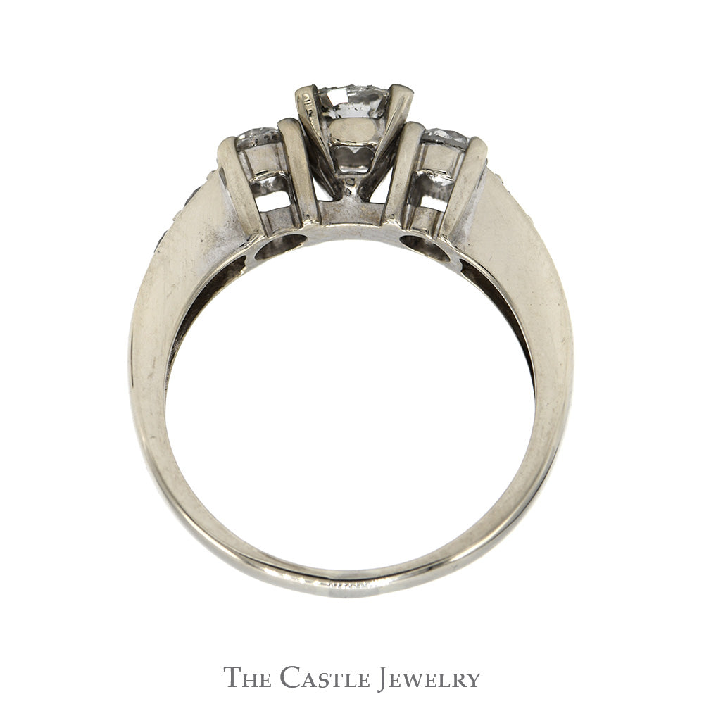 2.33cttw Three Stone Diamond Bridal Set with Accented Sides and Matching Band in 14k White Gold