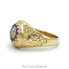 Ruby & Diamond Kentucky Cluster Ring with Open Filigree Sides in 10k Yellow Gold - Thumbnail 3