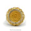 1988 Panda Coin Ring with Diamond Halo in 10k Yellow Gold Rope Designed Bezel Setting - Thumbnail 1
