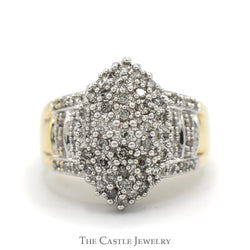 1/2cttw Marquise Shaped Diamond Cluster Ring with Accented Sides in 10k Yellow Gold