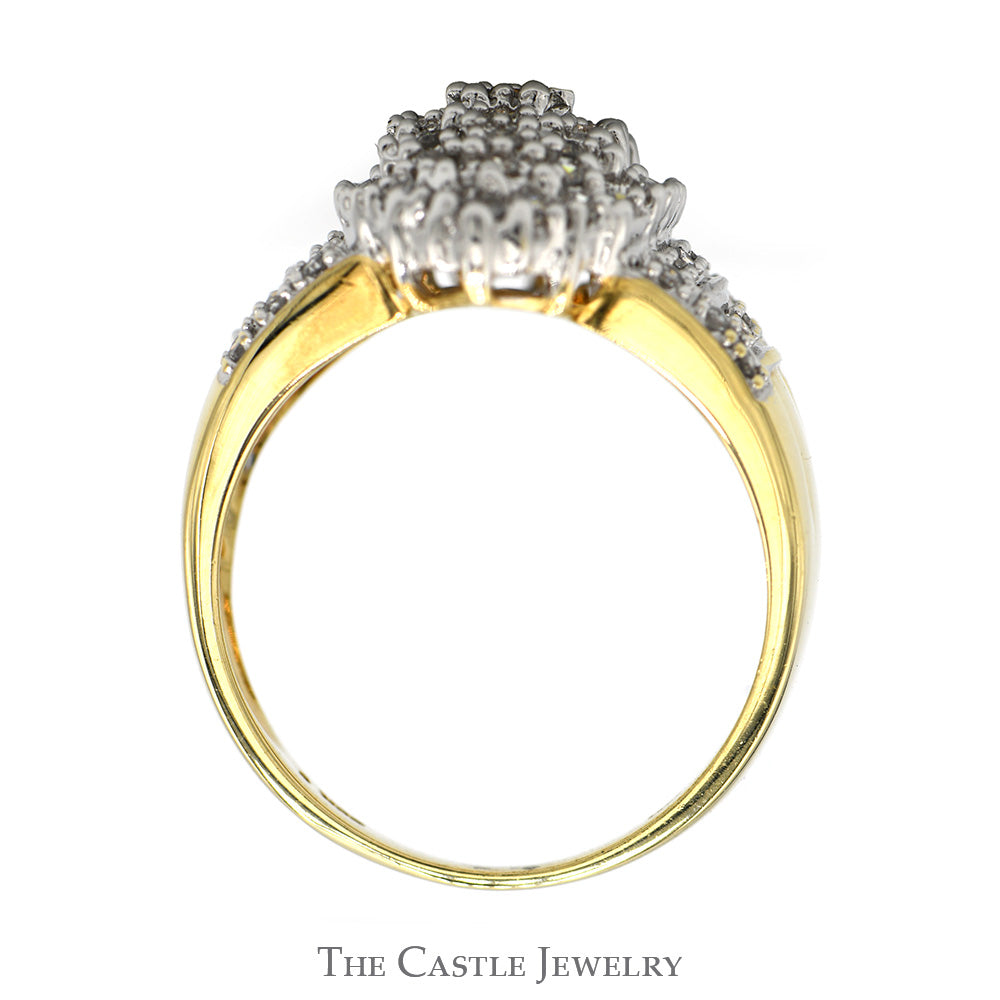 1/2cttw Marquise Shaped Diamond Cluster Ring with Accented Sides in 10k Yellow Gold