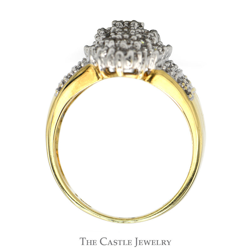1/2cttw Marquise Shaped Diamond Cluster Ring with Accented Sides in 10k Yellow Gold