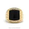 Black Onyx Men's Ring with Illusion Set Diamond Accents in 14k Yellow Gold