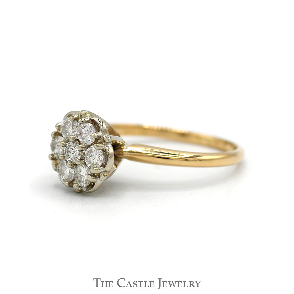 1/2cttw 7 Round Diamond Cluster in 14k Yellow Gold