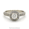 1cttw Round Diamond Engagement Ring with Diamond Halo and Accented Sides in 14k White Gold - Thumbnail 1