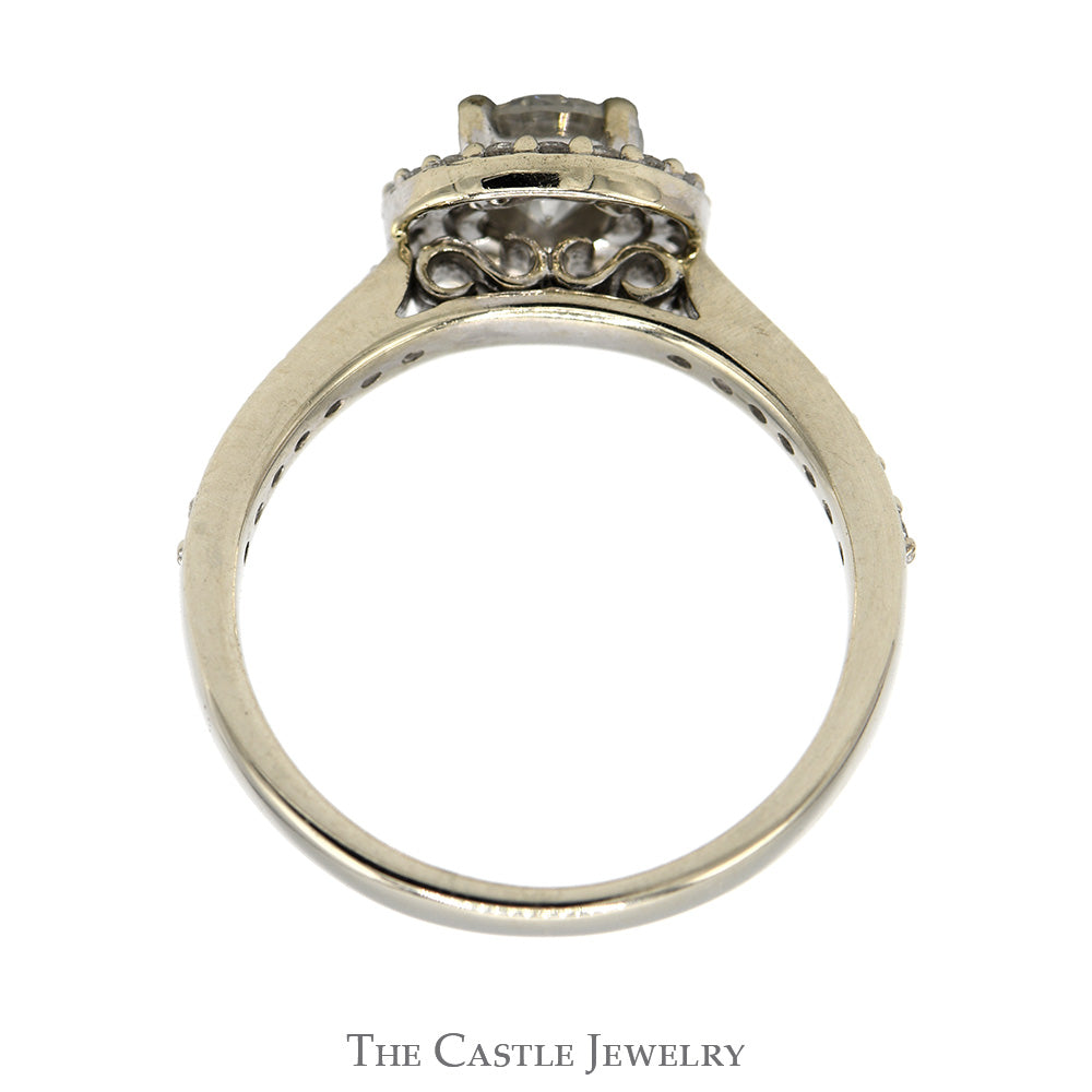 1cttw Round Diamond Engagement Ring with Diamond Halo and Accented Sides in 14k White Gold