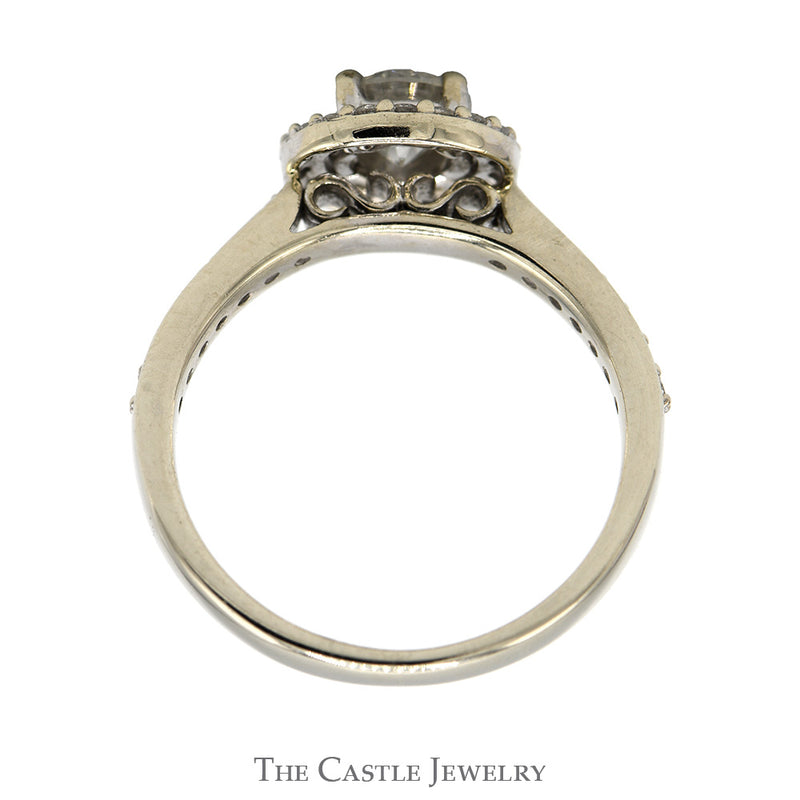 1cttw Round Diamond Engagement Ring with Diamond Halo and Accented Sides in 14k White Gold