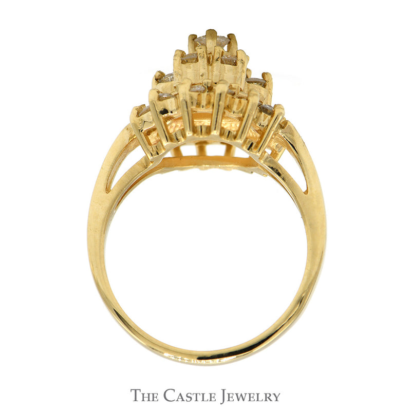 3/4cttw Diamond Starburst Cluster Ring in 10k Yellow Gold