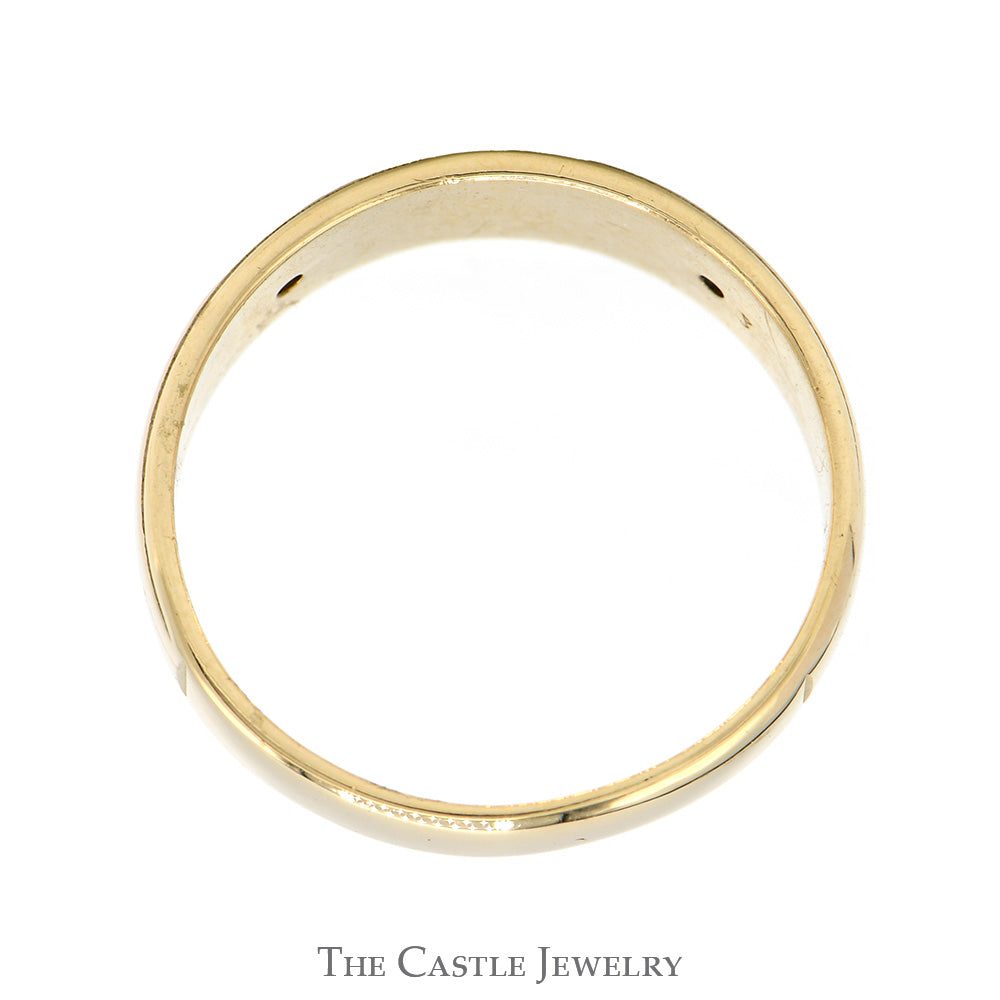 Engraved Cross Designed Band with Diamond Accented Sides in 14k Yellow Gold